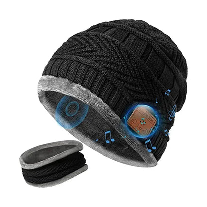 Microphone for Handsfree Call Outdoor Sport Cap Gifts  2in1 Winter Bluetooth 5.0 Headset Headband Warm Music Hat with Soft Scarf