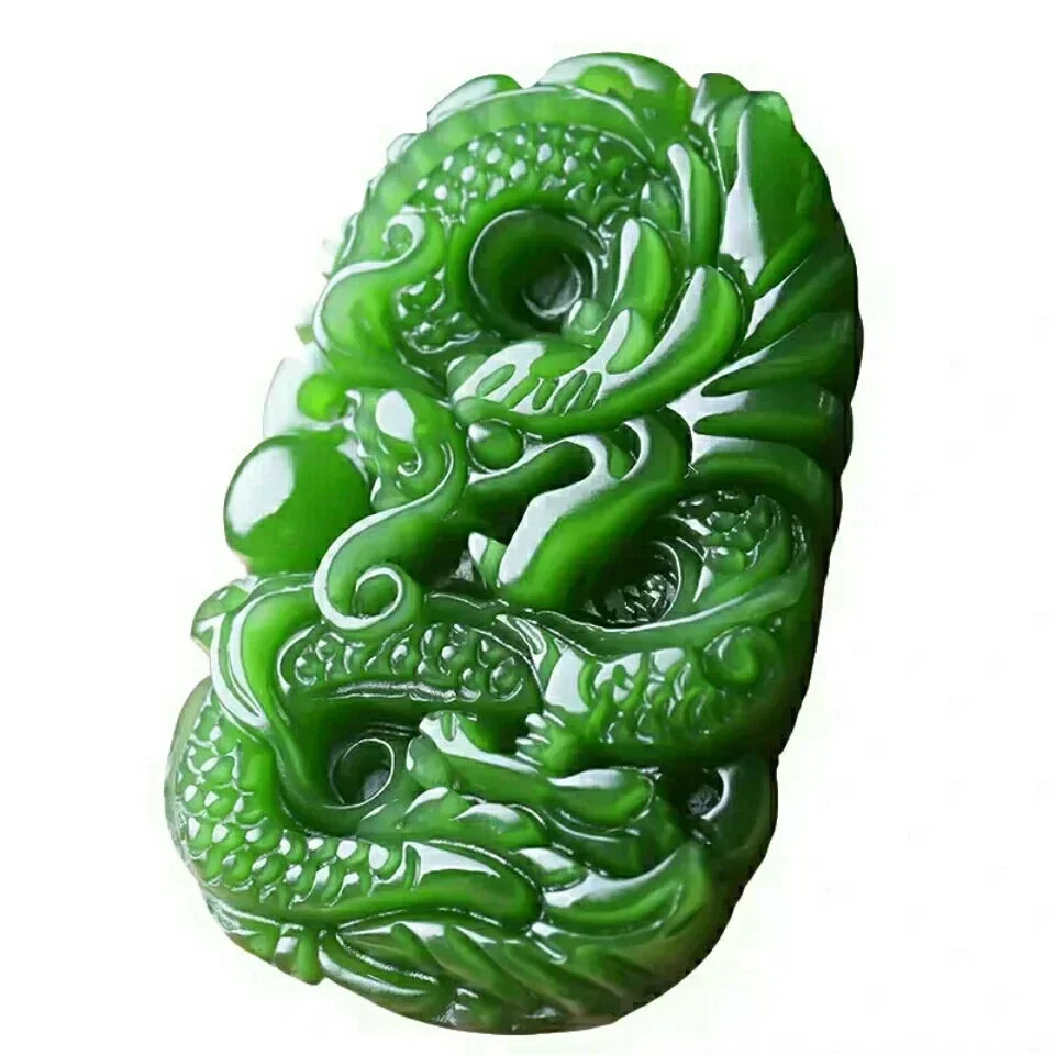 Green Natural Hetian Jade Stone Dragon Pendant Jasper Necklace Carved Chinese Jadeite Jewelry Charm Amulet Gifts for Women Men