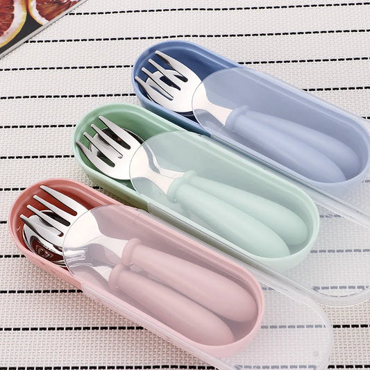 3pcs Children Spoon Forks Box Kids Stainless Steel Kids Cutlery Portable Baby Feeding Utensils Baby Spoons Baby Tableware Set