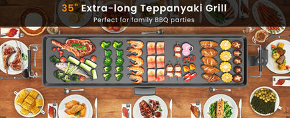 35" Electric Griddle Teppanyaki Grill, Nonstick Extra Large Cooking Plate for Pancake Barbecue, Indoor Outdoor Table Top