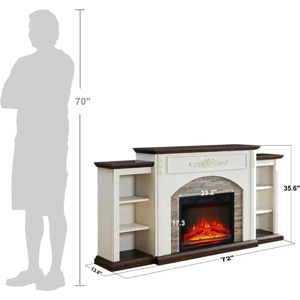 72" Fireplace, TV Stand for TVs Up To 80 Inch, 23'' Fireplace Insert Heater W/ LED Flame, Fireplaces