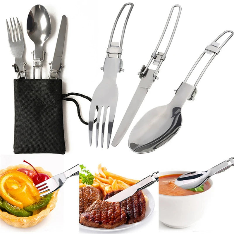 Portable Camping Cookware Set Outdoor Pot Mini Gas Stove Sets Nature Hike Picnic Cooking Set With Foldable Spoon Fork Knife