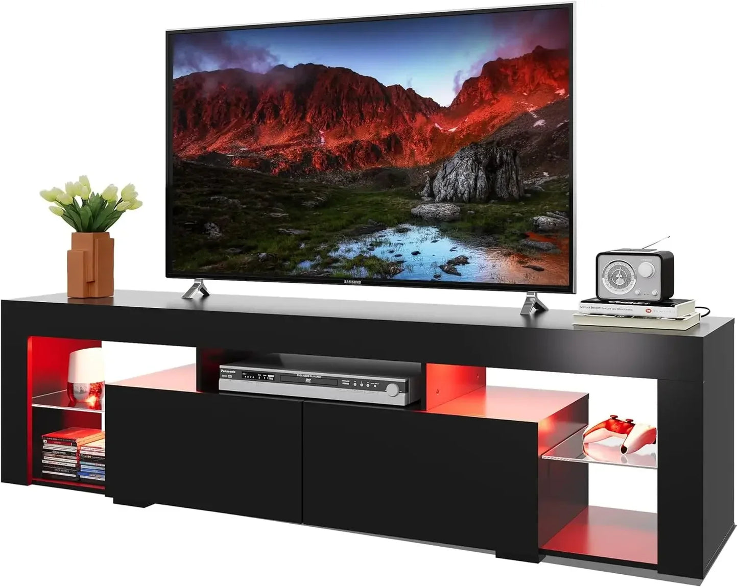 63 in TV Stand for 55/60/65/70 Inch TVs, Modern Entertainment Center with Open Shelves, Wood TV Console with 2 Storage Dra