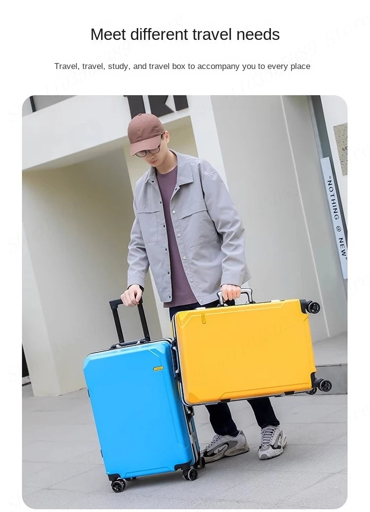 High Quality Suitcase Zipper Travel Bag with Wheels Trolley Case Password Lock Carrry-on Luggage Aluminum Frame 20 24 28 Inch