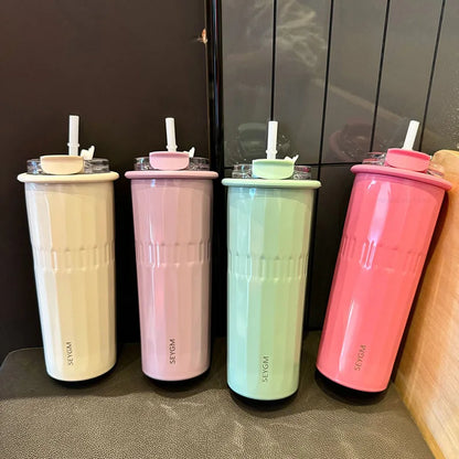 SEYGM 500ML 304 Stainless Steel Tumbler Thermos With Straw Double Drink Insulation Cold Hot Coffee Cup Car Juice Tea Water Cup