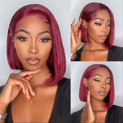 99J Burgundy Straight Bob Wigs Wear and Go Glueless Wigs 13x4 Lace Front Human Hair Wigs Pre Cut No Glue For Women Red Colored