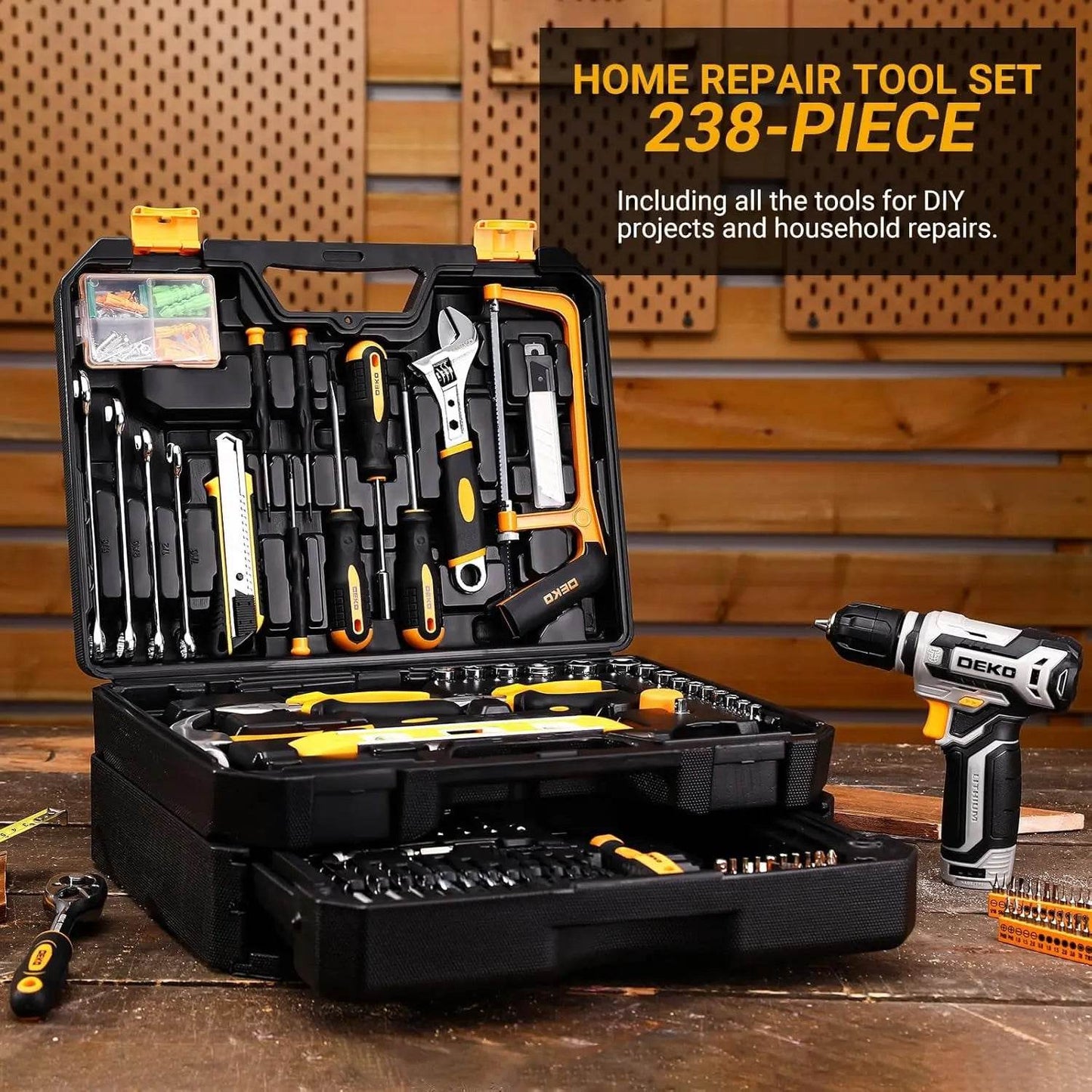 Kit Box Drill Set：Home Mechanic Toolbox with 12V Power Cordless Drill Hand Repair Tools Sets Combo Kits Storage Org - MarvelouStoree