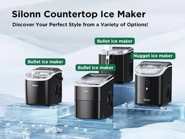 Silonn Ice Maker Countertop, Portable Ice Machine, Self-Cleaning, 9 Cubes in 6 Mins, for Home, Kitchen