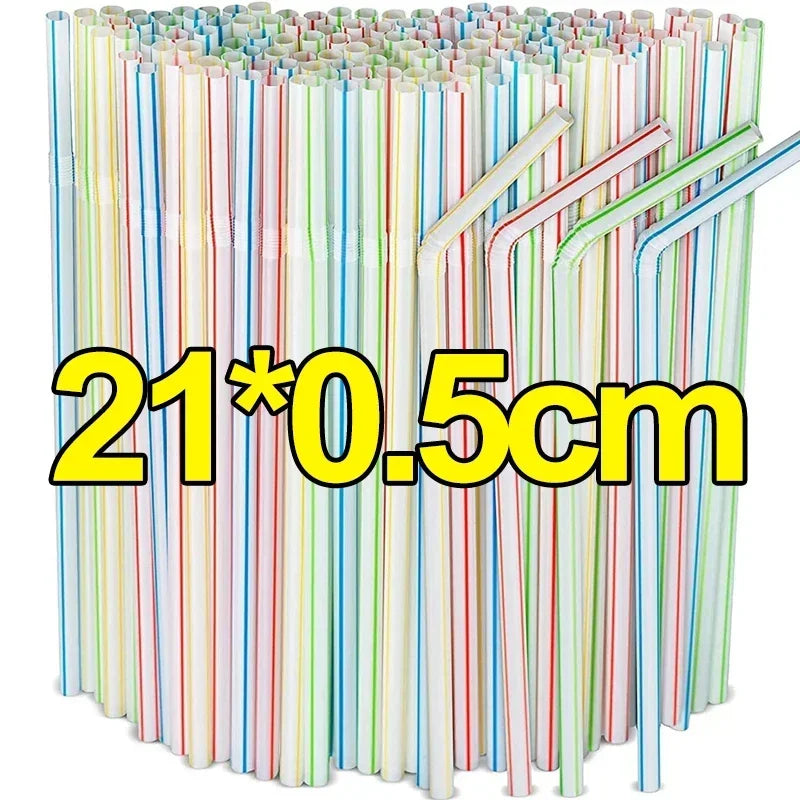 100/1000Pcs Colorful Drinking Plastic Straws Flexible Milk Bubble Tea Disposable Straw Wedding Party Kitchen Bar Drinks Supplies