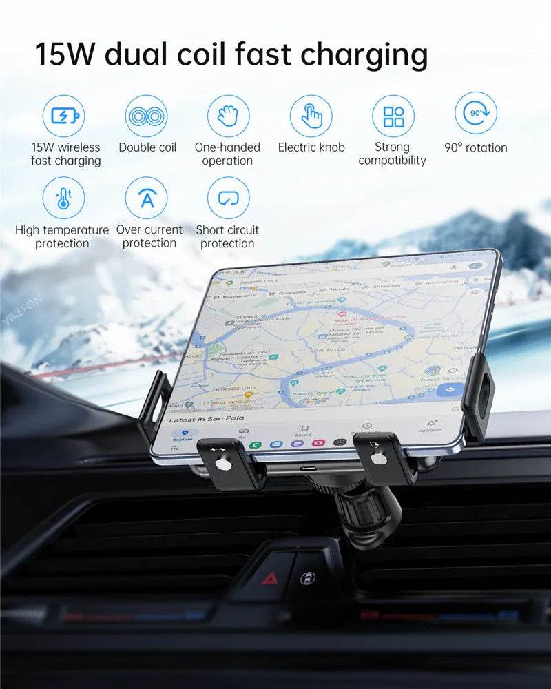 Dual Coil Fold Screen Car Wireless Charger For Samsung Galaxy Z 4 3 Fold Flip iPhone 15 14 Fast Phone Charging Vent Mount Holder - MarvelouStoree