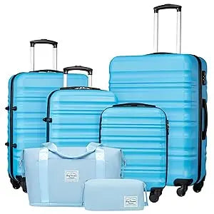 Luggage Set 4 Piece Luggage Set ABS hardshell TSA Lock Spinner Wheels Luggage Carry on Suitcase WHITE-BROWN, 6 piece set