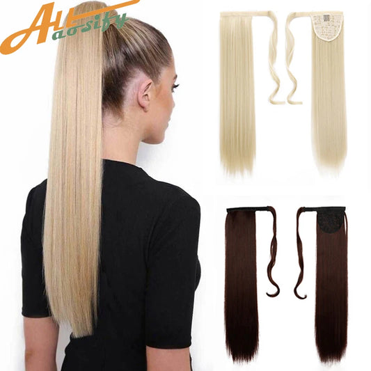 Allaosify Synthetic Ponytail Straight Ponytail Extensions Clip In Hair Tail Wig With Hairpins Blonde Hair Extension For Women