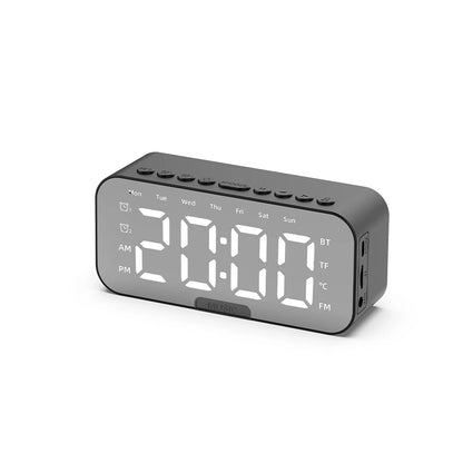 Wireless Bluetooth Speaker with FM Radio Mini Portable Mirror Dual Alarm Clocks LED Music Player Desktop Alarm Clock Speaker