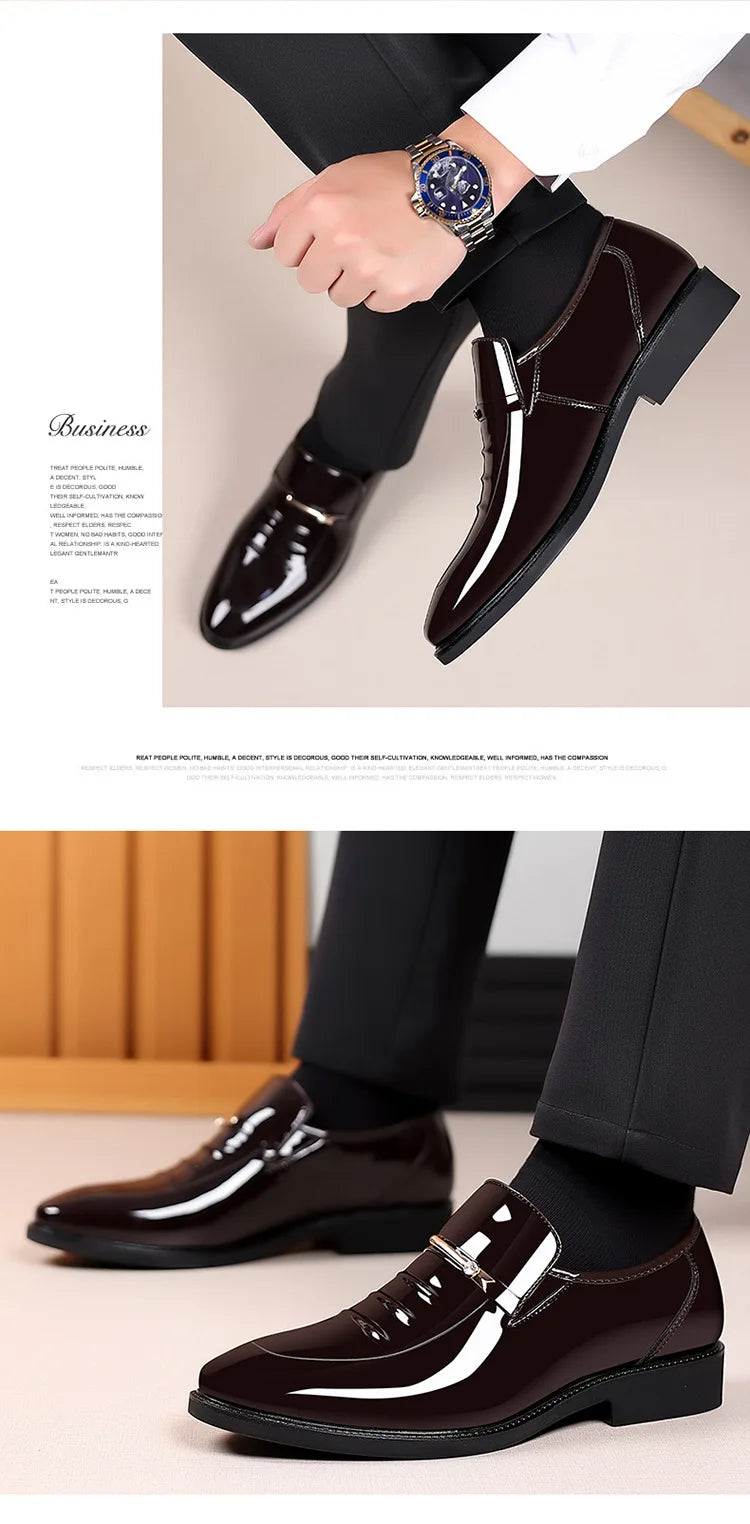 Patent Leather Shoes for Men Business Shoes Casual Point Toe Slip on Loafers for Men Luxury Party Wedding Plus Size Shoes2023