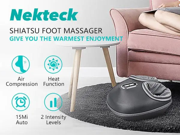 Nekteck Shiatsu Foot Massager Machine with Soothing Heat, Deep Kneading Therapy, Air Compression, Improve Blood Circulation