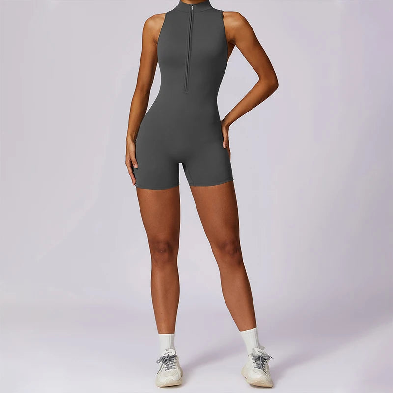 Backless Jumpsuits Zipper Sports Bodysuits Women Yoga Sets Sportswear Fitness Overalls One Piece Suit Workout Playsuit Female