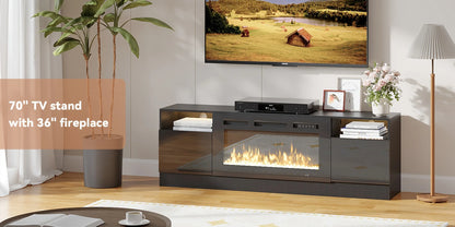 Fireplace TV Stand Entertainment Center With 36" Fireplace, Wooden TV Stand For TVs Up To 80", Media TV Console With Hig