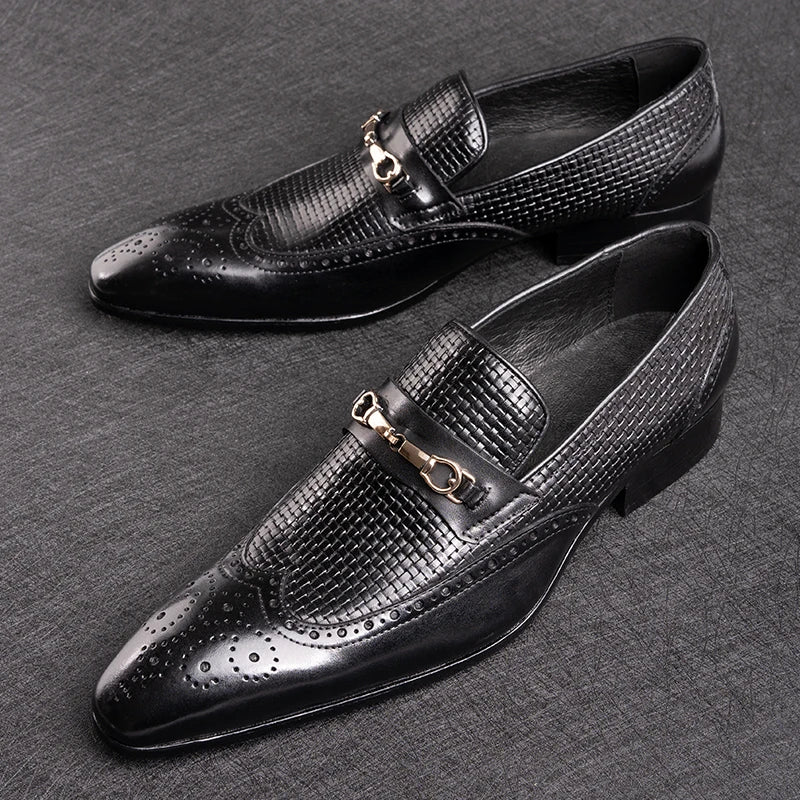 Fashion Business Casual Genuine Leather Shoes Handmade Party Wedding Wear Men Office Dress Shoe Big Size 39-50 Black Loafers