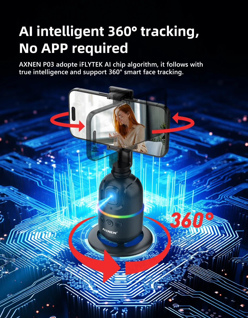 AXNEN AI P03 Smart Gimbal 360 Auto Face Tracking All-in-one Rotation for Smartphone / Cameras / Action Cam Video Vlog Recording