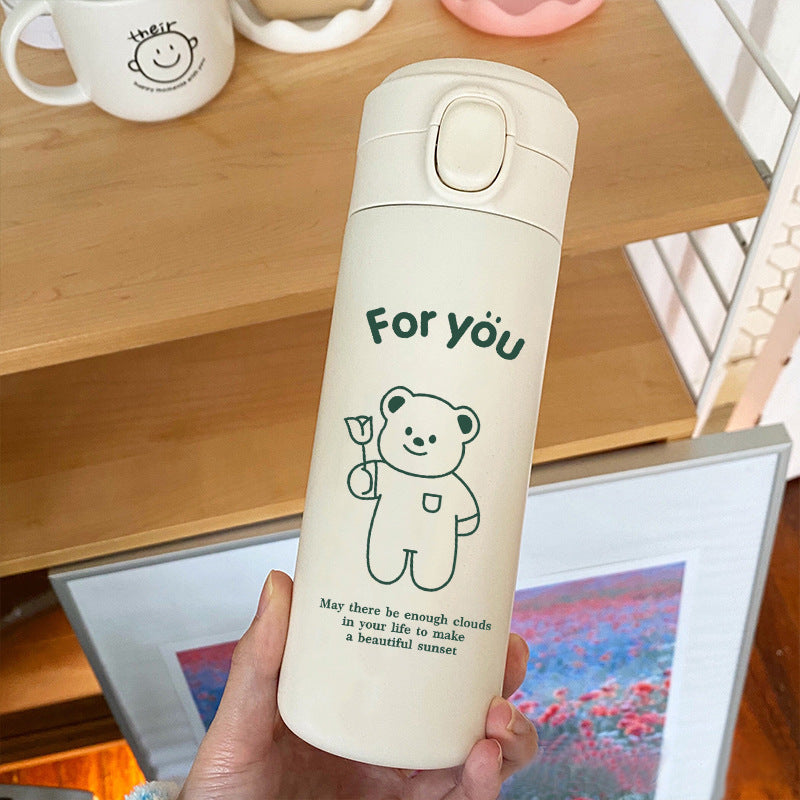 INS Large Capacity Korean Thermos Mug Cute High-quality Stainless Steel Double Leak-Proof Travel Portable Water Bottle Mug Cup