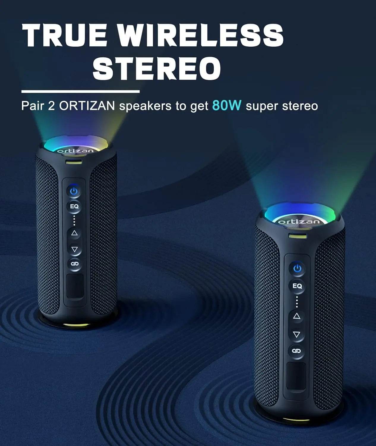 Ortizan X8 Pro Bluetooth Speaker Portable with 40W Stereo Sound,Rich Bass,IPX7 Waterproof, 30H Playtime, Mixed Color Lights,3 EQ - MarvelouStoree