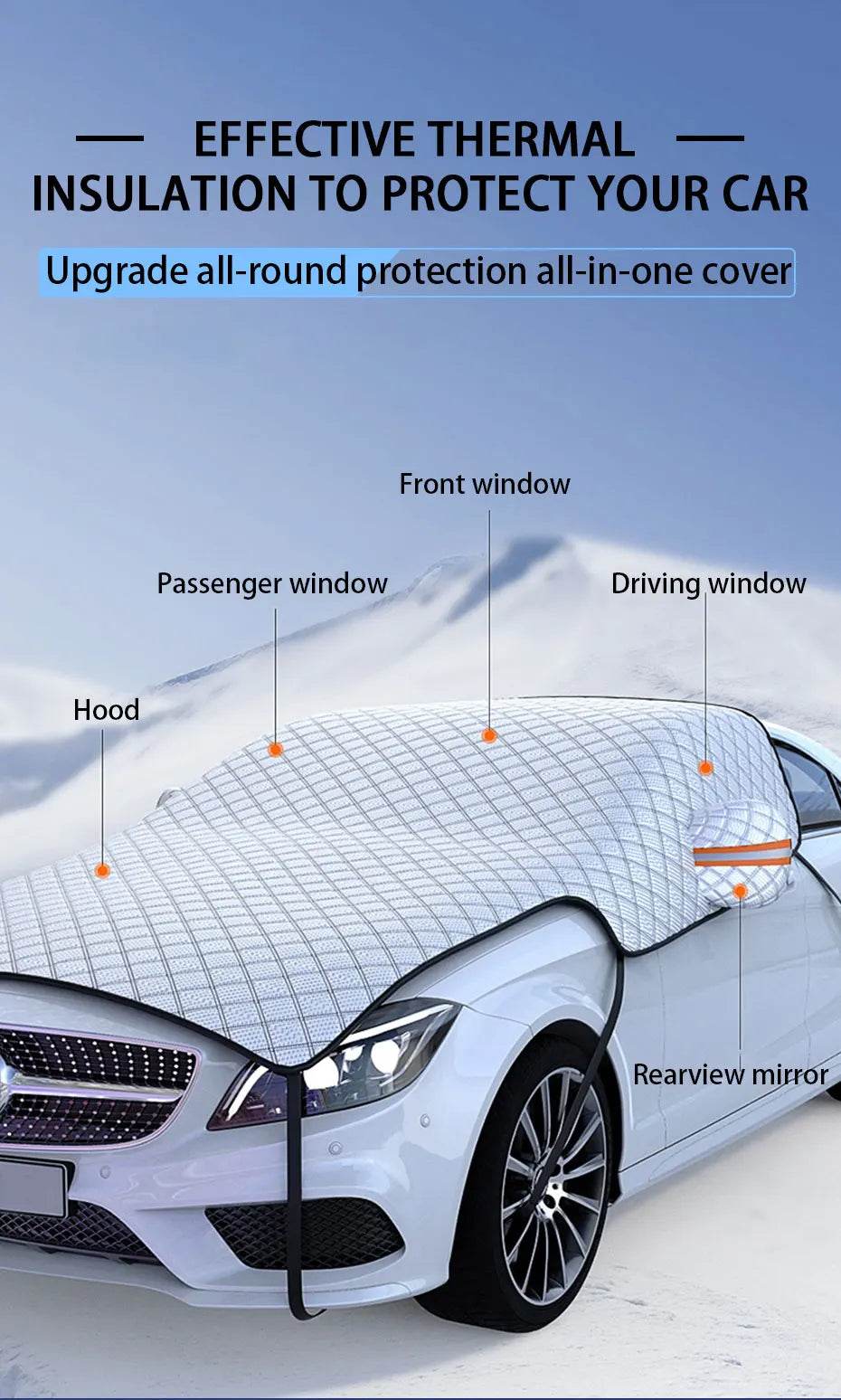 SEAMETAL Outdoor Car Cover Winter Snowproof Windshield Cover Snow Shield Universal Anti-Frost Snow Cover with Windproof Strap - MarvelouStoree