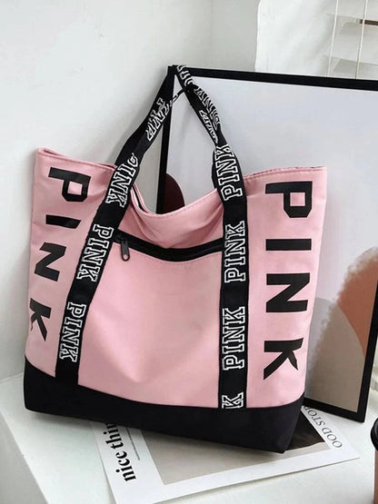 2024 New Korean Fashion Shoulder Bag Trend Letter Bag Printed Bag Color Contrast Letter Strap Handbags Large Capacity Tote