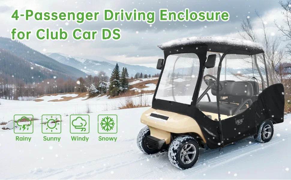 AQ10L0L Golf Cart 4 Passenger Driving Enclosure for Club Car DS,4-Sided Clear Window Rain Cover All Weather Waterproof Windproof - MarvelouStoree