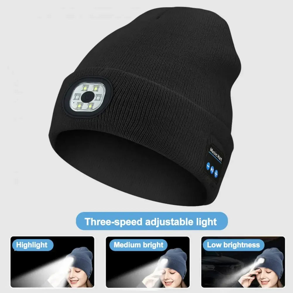 Hands-free Beanie Rechargeable Bluetooth Led Hat Headset Bright Wireless Music Headphone Player Winter Warm Cap Night Jogging