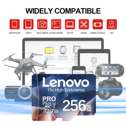 Lenovo SD Card 128GB 256GB Video Card Micro TF SD Card 512GB A2 V30 U3 C10 Flash Memory Card For Camera Smartphone With Adapter