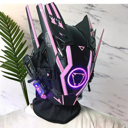 Cyber punk Helmet Techwear Mask Shinobi Samurai Mask Man Cosplay With LED Light Robot Punk Tech Helmet Armor Futuristic Toy