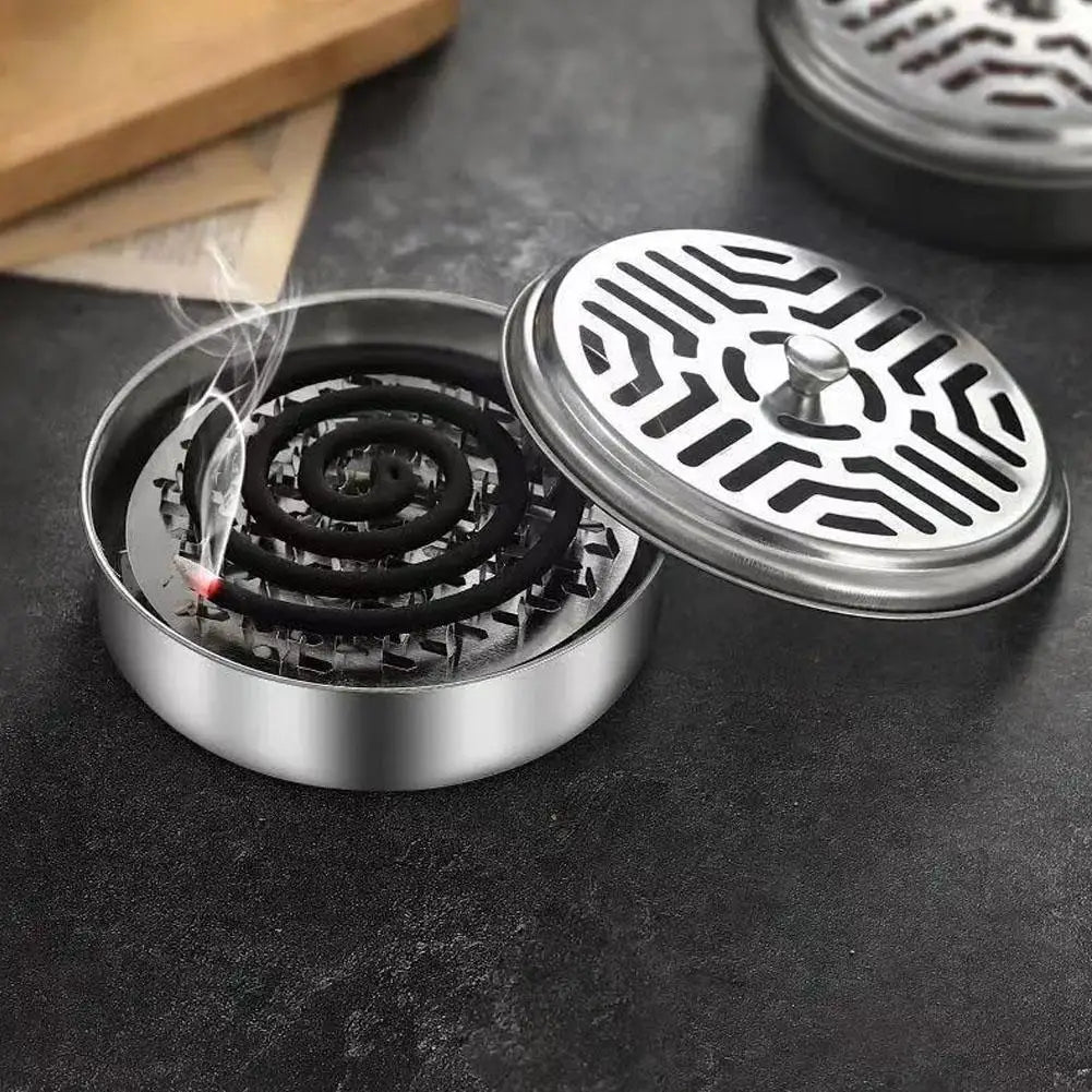 1PCS Stainless Steel Mosquito Coil Tray With Cover Mosquito Portable Coil Windproof Repellent Incense Stand Outdoor R1I2