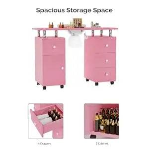 Collector, Nail Makeup Beauty Salon Storage Acetone Resistant w/Lockable Wheels,Wrist Cushion,4 Drawers&Cabinet - MarvelouStoree