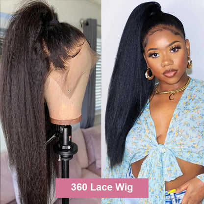 36 40 Inch 360 Kinky Straight Human Hair Wigs Yaki Brazilian Glueless Wig 13x4 Lace Frontal Human Hair Wigs For Women Preplucked