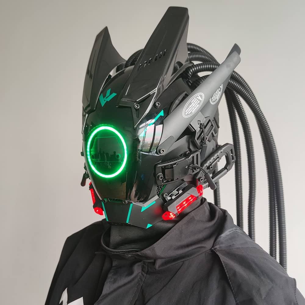 JAUPTO Cyberpunk mask  round lights with woven masks role-playing Halloween suitable for party music festival accessories