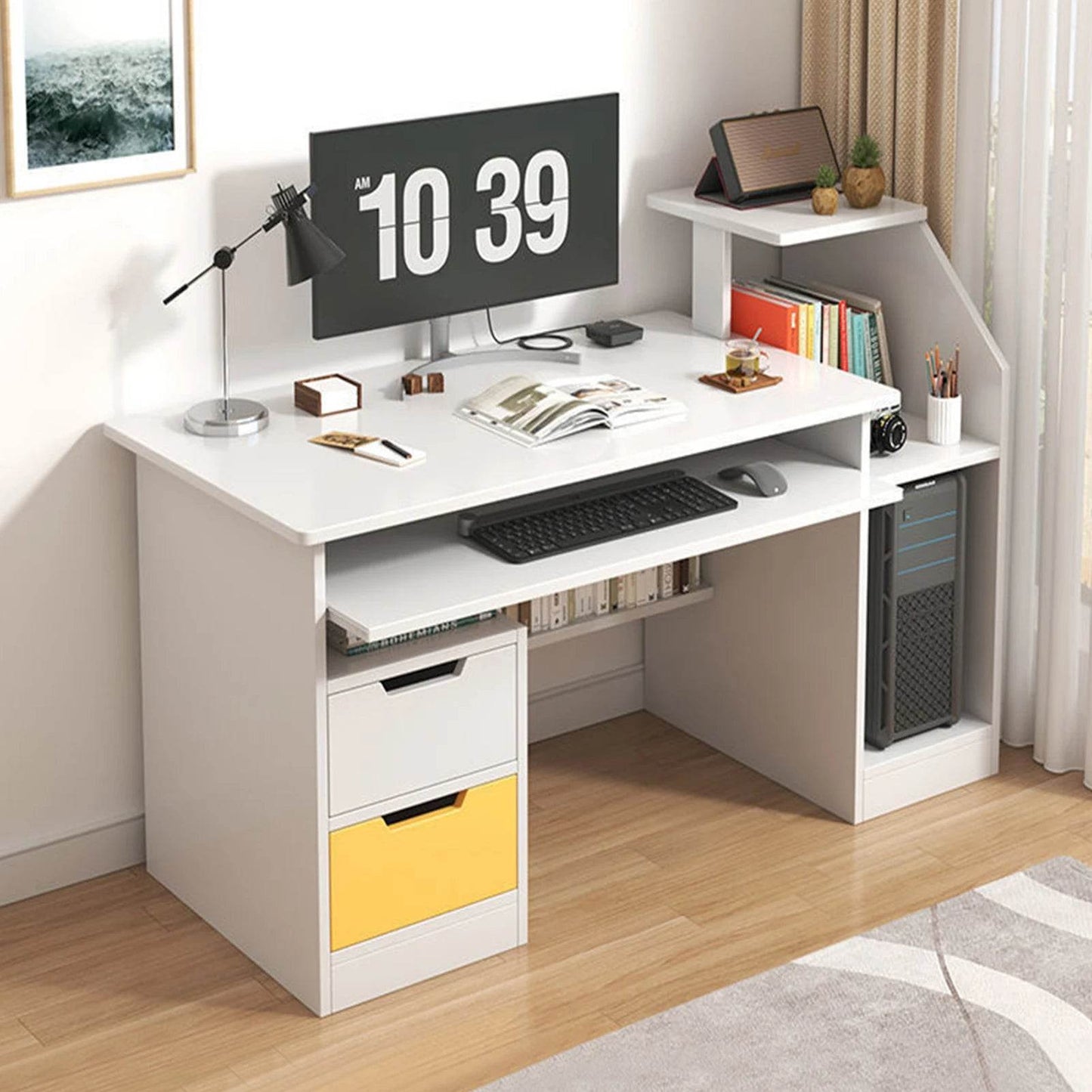 Room Desk Study White Multipurpose Home Office Computer Writing Desk Furniture Table Desks Reading Gaming Desktop Bedroom Wood - MarvelouStoree