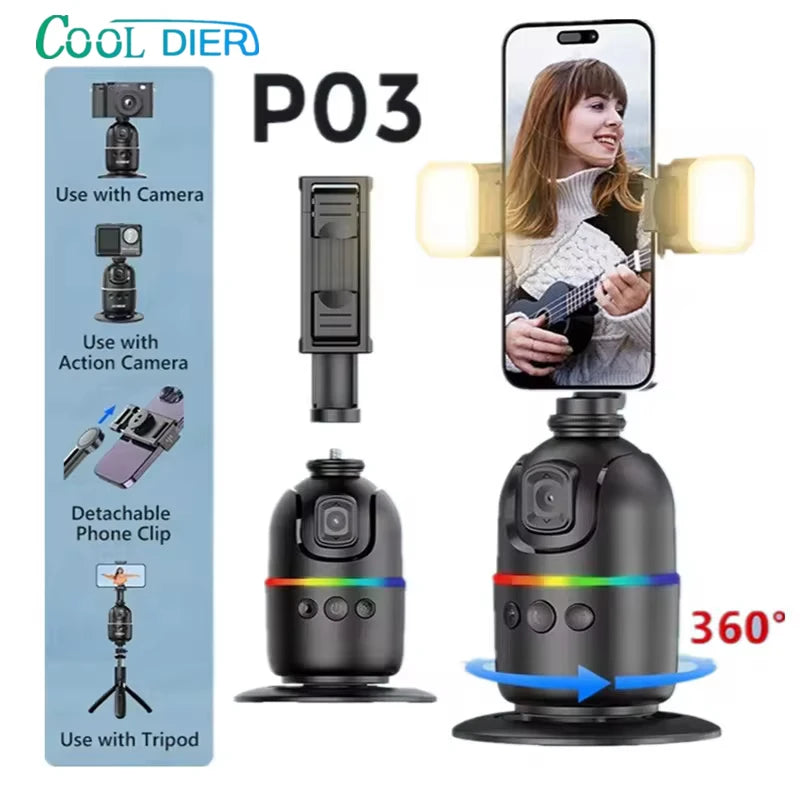 COOL DIER AI Smart Gimbal 360 ° Auto Face Tracking Gimbal All in One Rotation for Smartphone, Video Vlog Stabilizer Phone Holder