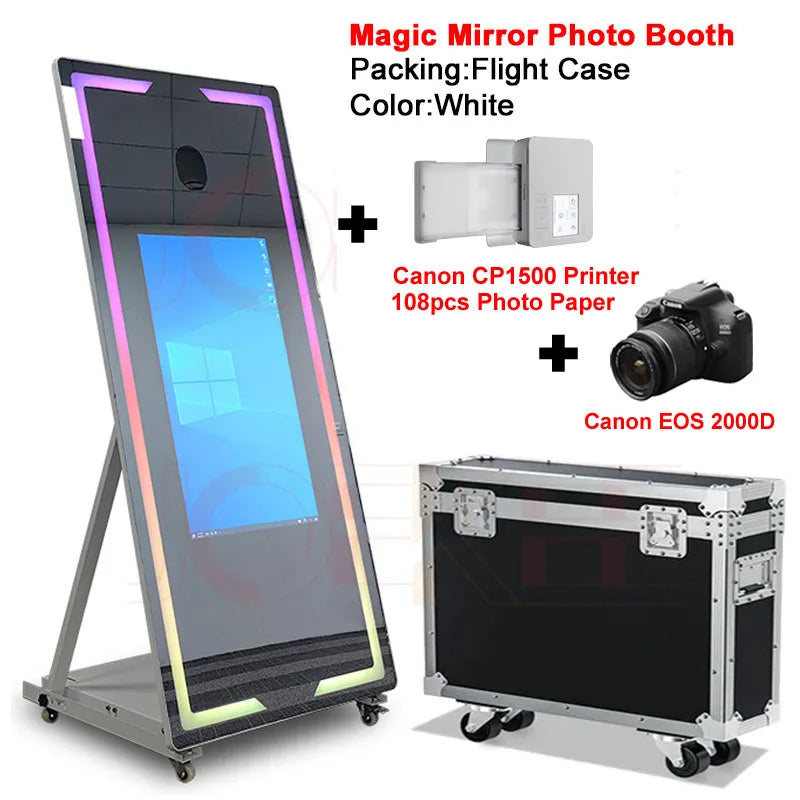 Portable Mirror Photo Booth Selfie Machine 32in Touch Screen Built-in Mini PC 65 inch Magic Mirror Photo Booth for Partys Events