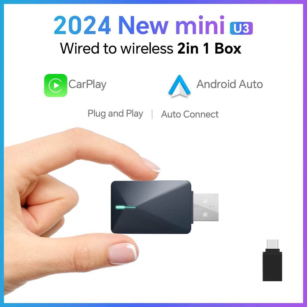 BYLITU New 2in1 MINI U3 Wireless CarPlay Android Car Wireless Adapter Smart Mini Box Plug and Play WiFi Fast Connection with USB - MarvelouStoree