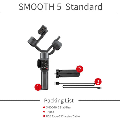 Zhiyun Smooth 5 Smartphone 3-axis Handheld Stabilizer Gimbal Covered with Grip Tripod for iPhone / Samsung / Huawei /Xiaomi