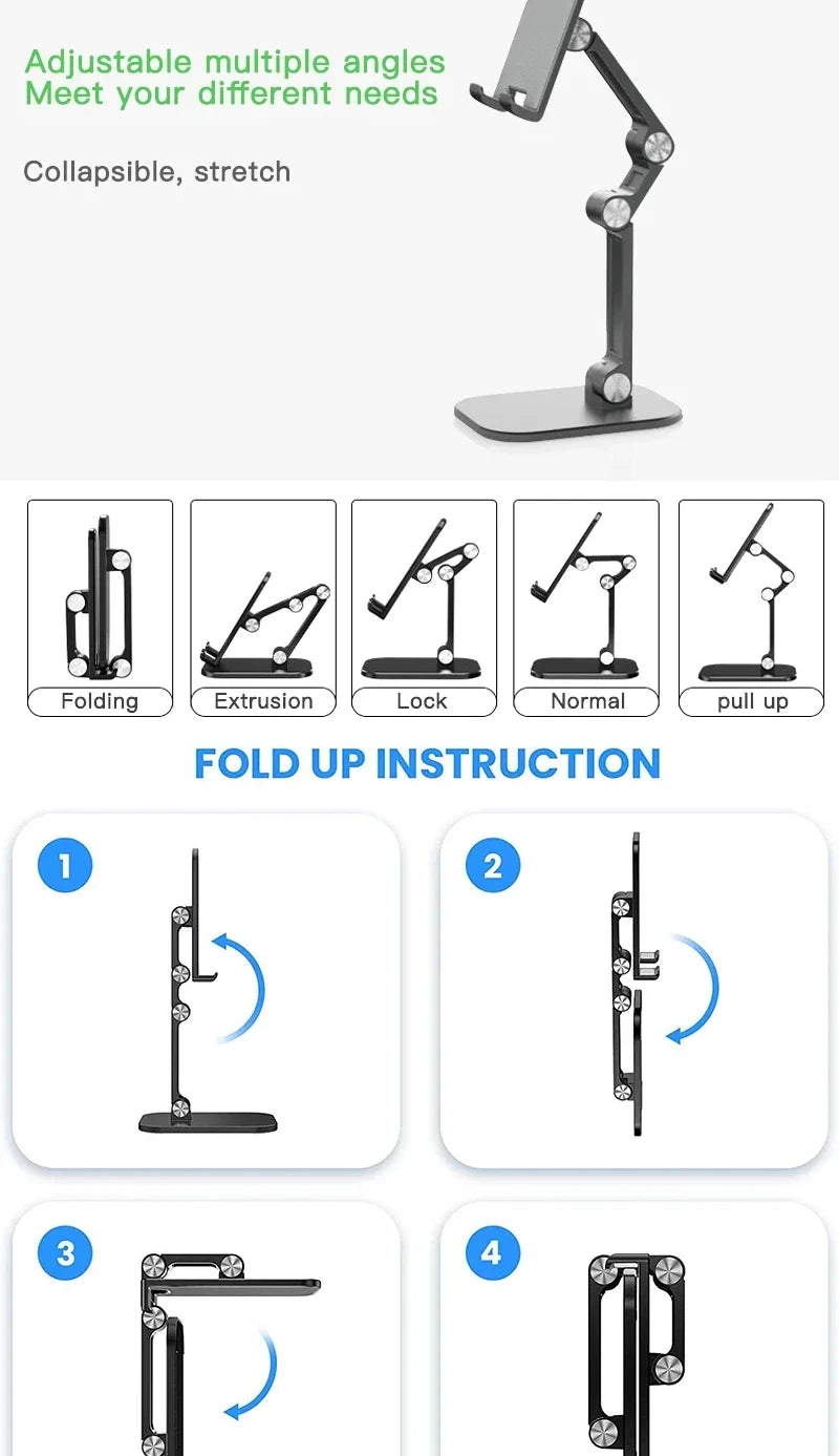 Three Sections Foldable Desk Mobile Phone Holder For iPhone for iPad Tablet Flexible adjustable Lazy phone holder ABS material