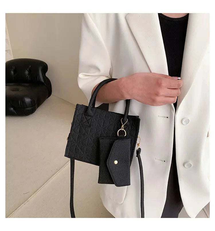 Korean Version Minimalist Embossed Felt Lightweight Handbag 2024 New Single Shoulder Diagonal Span Two-Piece Bag For Women