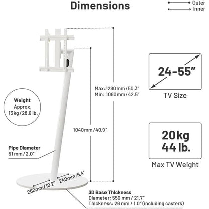 A2 High Type | Japanese Rolling Portable Free-Standing 24-55 Inch Universal TV Stand with Concealed Caster Wheels