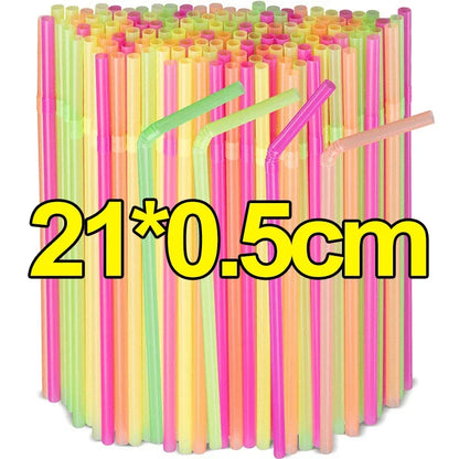 100/500Pcs Colorful Drinking Plastic Straws Flexible Milk Bubble Tea Disposable Straw Wedding Party Kitchen Bar Drinks Supplies