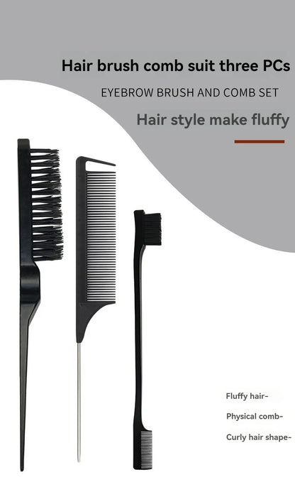 New Three-piece Hair Brush Set Sharp-tail Comb Three-row Hair Comb Steel Needle Mouse Tail Comb Toothbrush Eyebrow Brush Tool