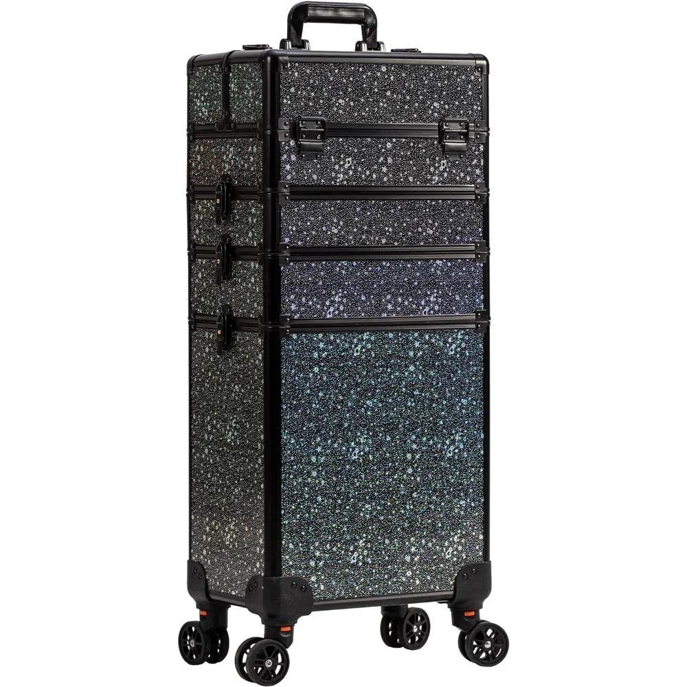 Rolling Makeup Train Case Large Storage Cosmetic Trolley 5 in 1 Large Capacity Trolley Makeup Travel Case with Key Swivel Wheels - MarvelouStoree