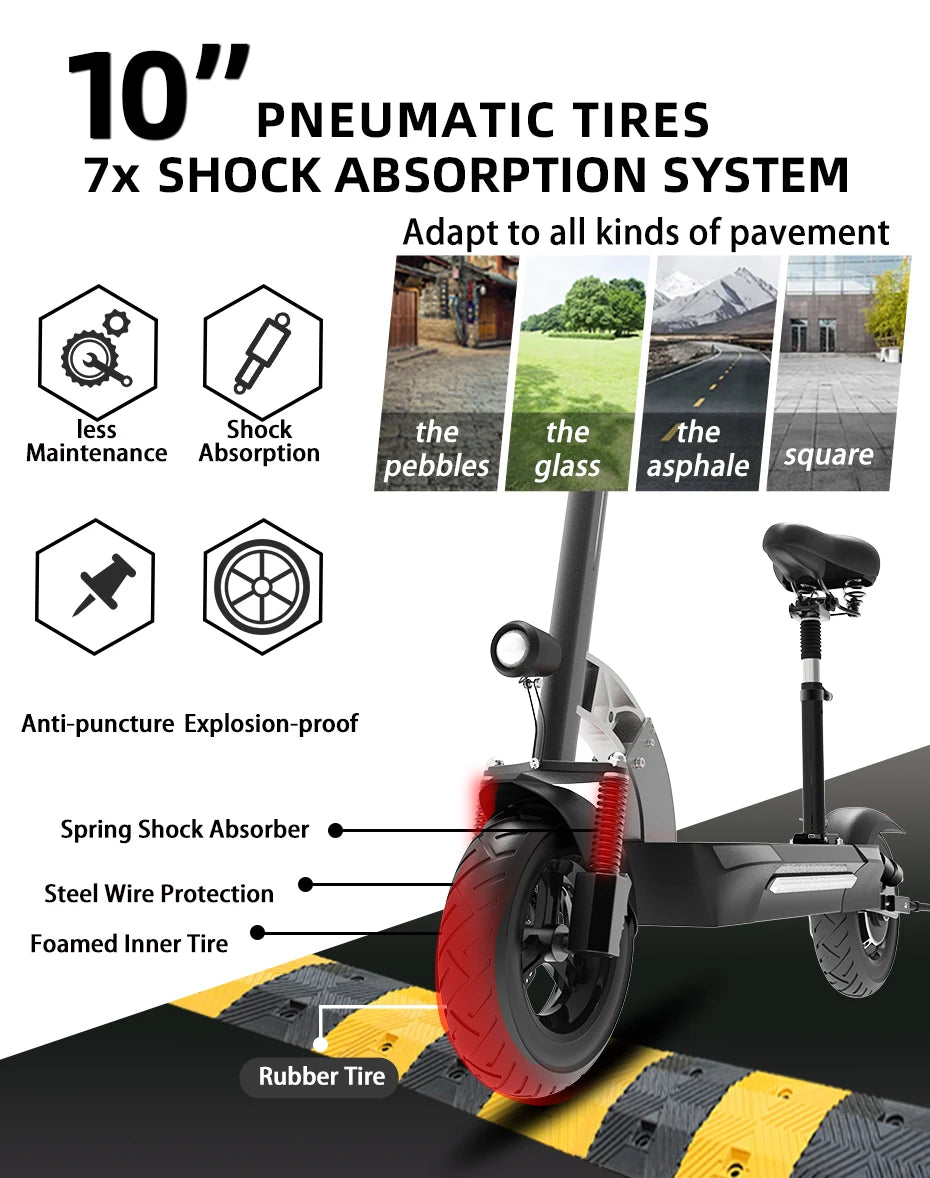 1200W 1300W 2400W 6000W Commuter Seated Adults Electric Scooter 48V/72V E-Scooter 10 inch Tubeless Off Road Tire with LCD