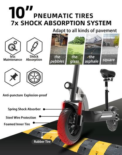 1200W 1300W 2400W 6000W Commuter Seated Adults Electric Scooter 48V/72V E-Scooter 10 inch Tubeless Off Road Tire with LCD