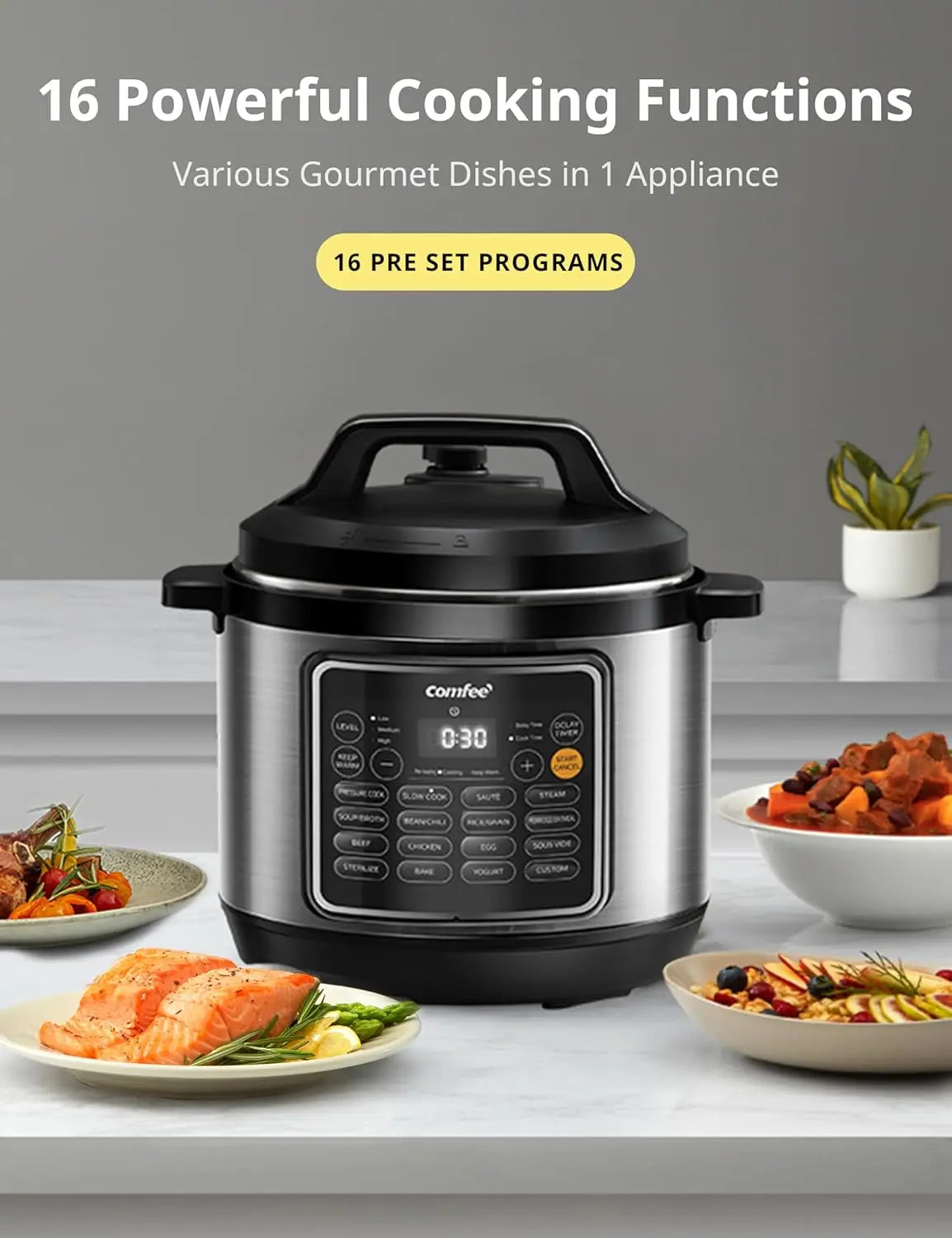 Cooker 8 Quart with 16 Cooking Functions, Olla de Presion Non-Stick Pot Yogurt Maker Rice Cooker Slow Cooker Sauté Steamer