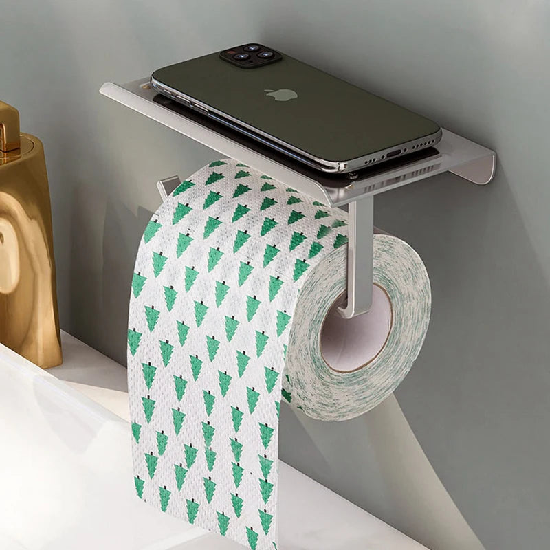 Aluminum Alloy Toilet Paper Holder Bathroom Wall Mount WC Paper Phone Holder Shelf Towel Roll shelf Accessories